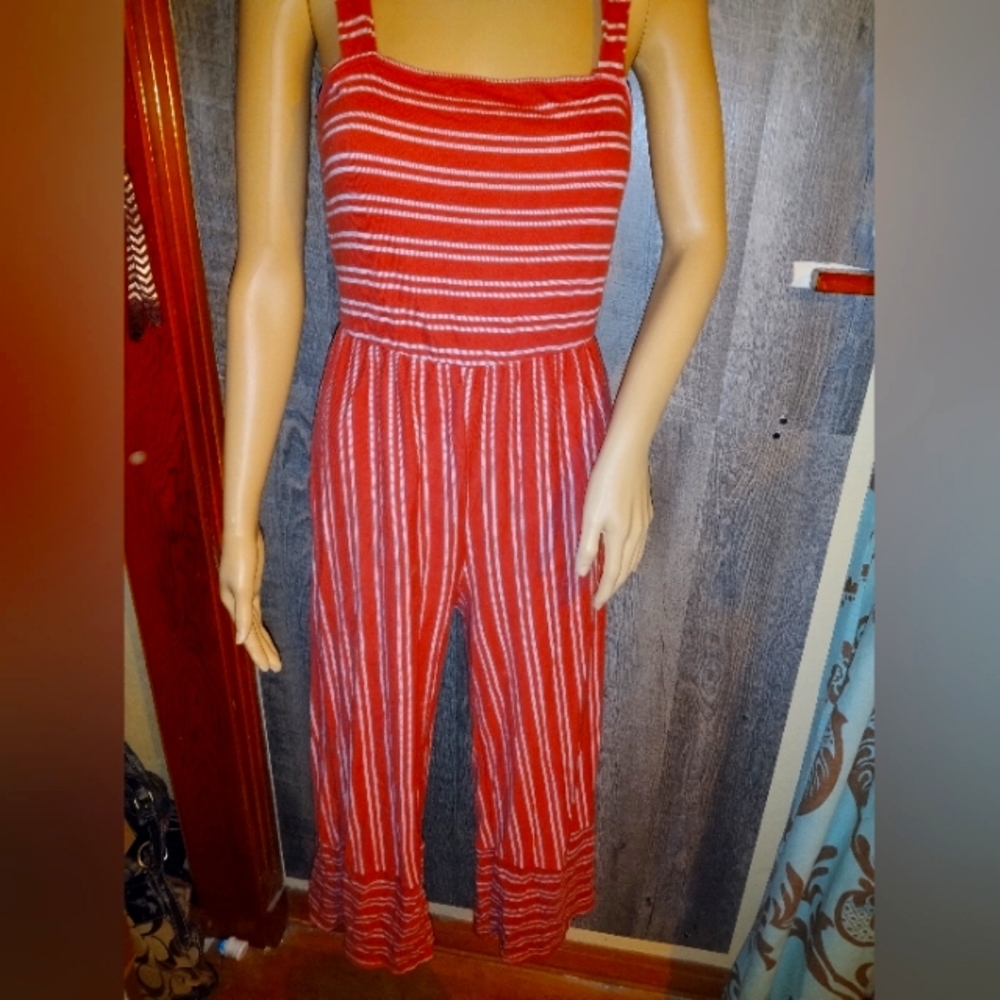 Red and White Stripped Jumpsuit